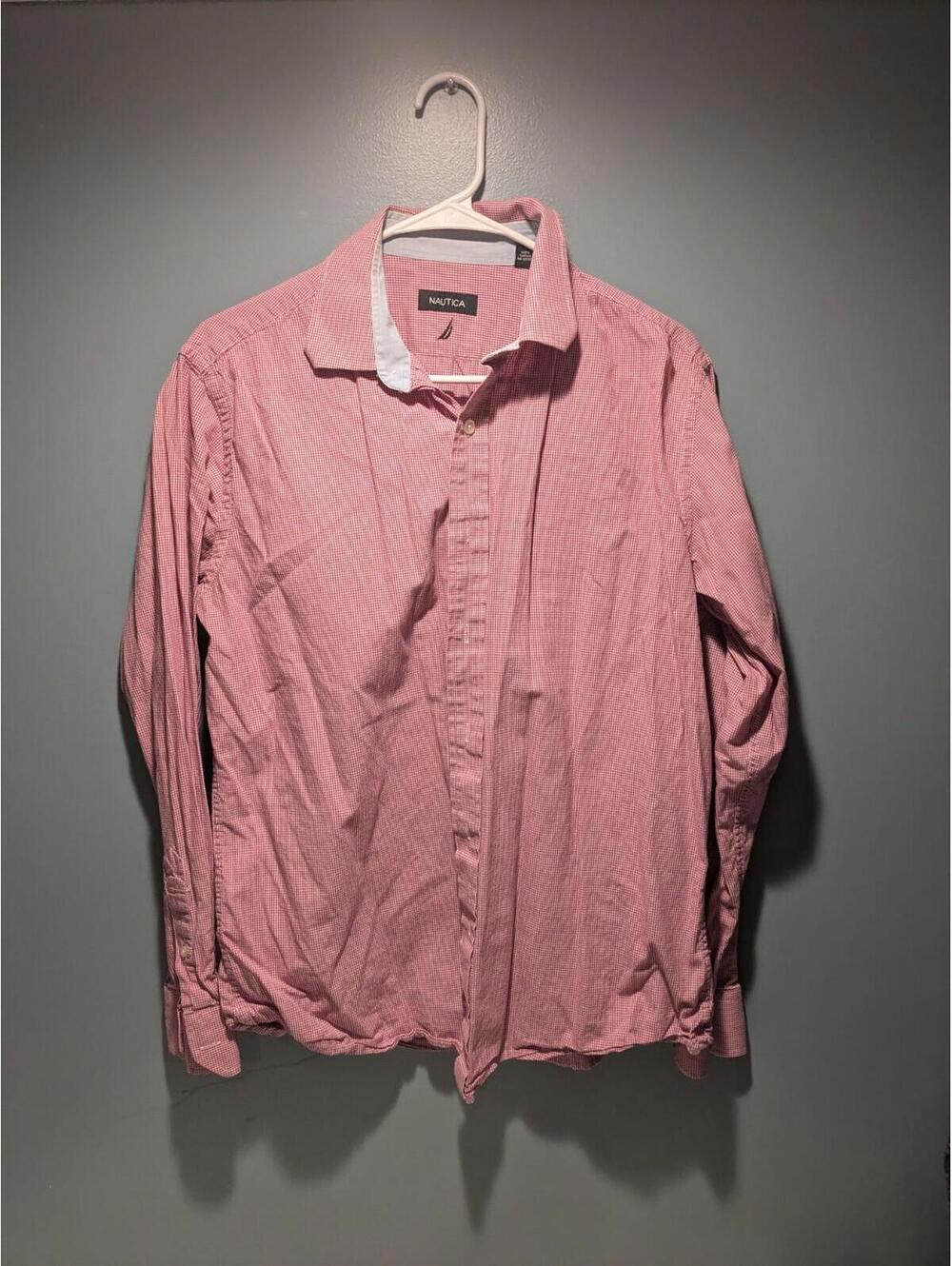 Nautica Mens Dress Shirt Long Sleeve Red Checkered Size Large